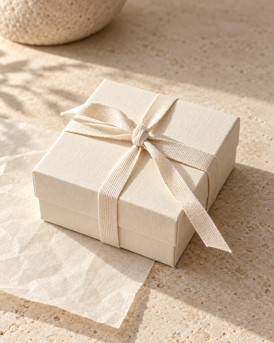 리본으로 마무리한 작은 포장 상자 예시